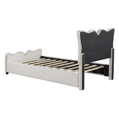 Twin Size Upholstered Platform Bed Velvet Upholstered Bed, Beige