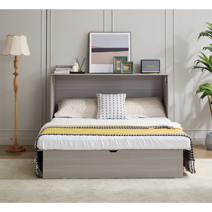 [NEW ARRIVED] [VIDEO PROVIDED]Cabinet Bed with Storage, Queen Bed ,Folding Foam Mattress & Oversized Drawers, Murphy Bed , Set of Sockets & USB Ports,Space-Saving Folding Murphy Bed , Gray