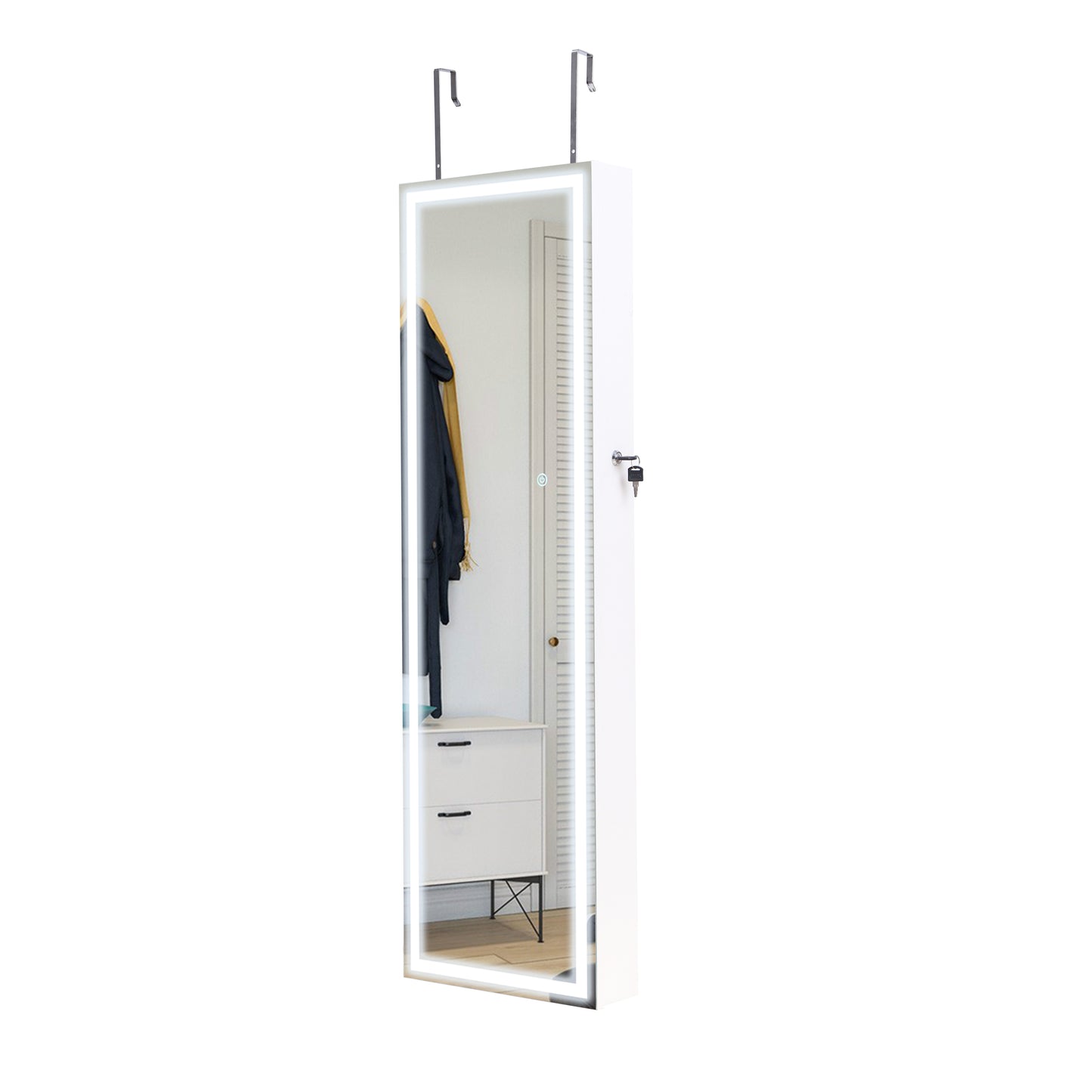 Fashion Simple Jewelry Storage Mirror Cabinet With LED Lights Can Be Hung On The Door Or Wall