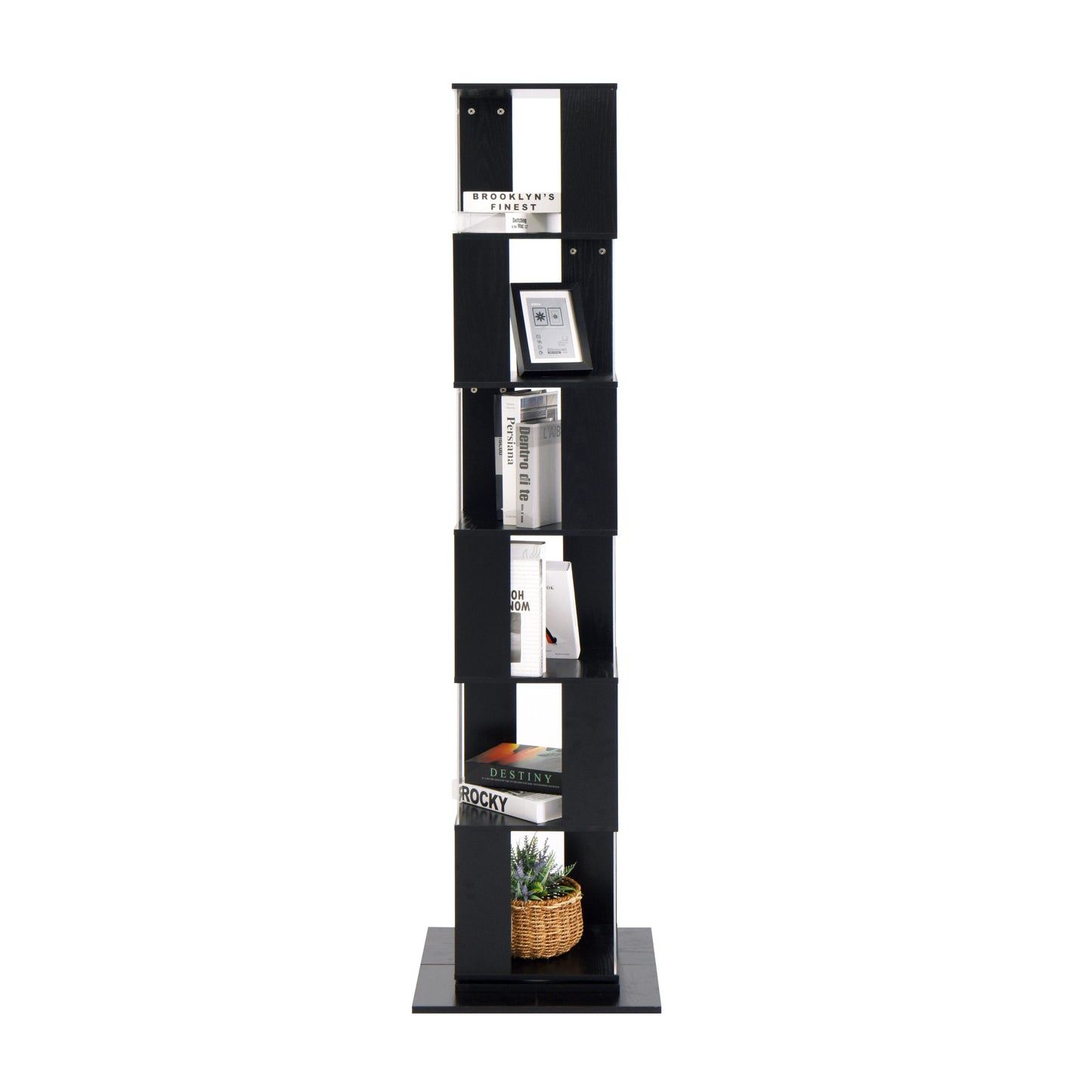 6 tier Rotating Bookshelf, Floor Rack Simple Bookcase  with Acrylic plate Student Multi-Function Creative Bookshelf for Living Room with anti-toppling base