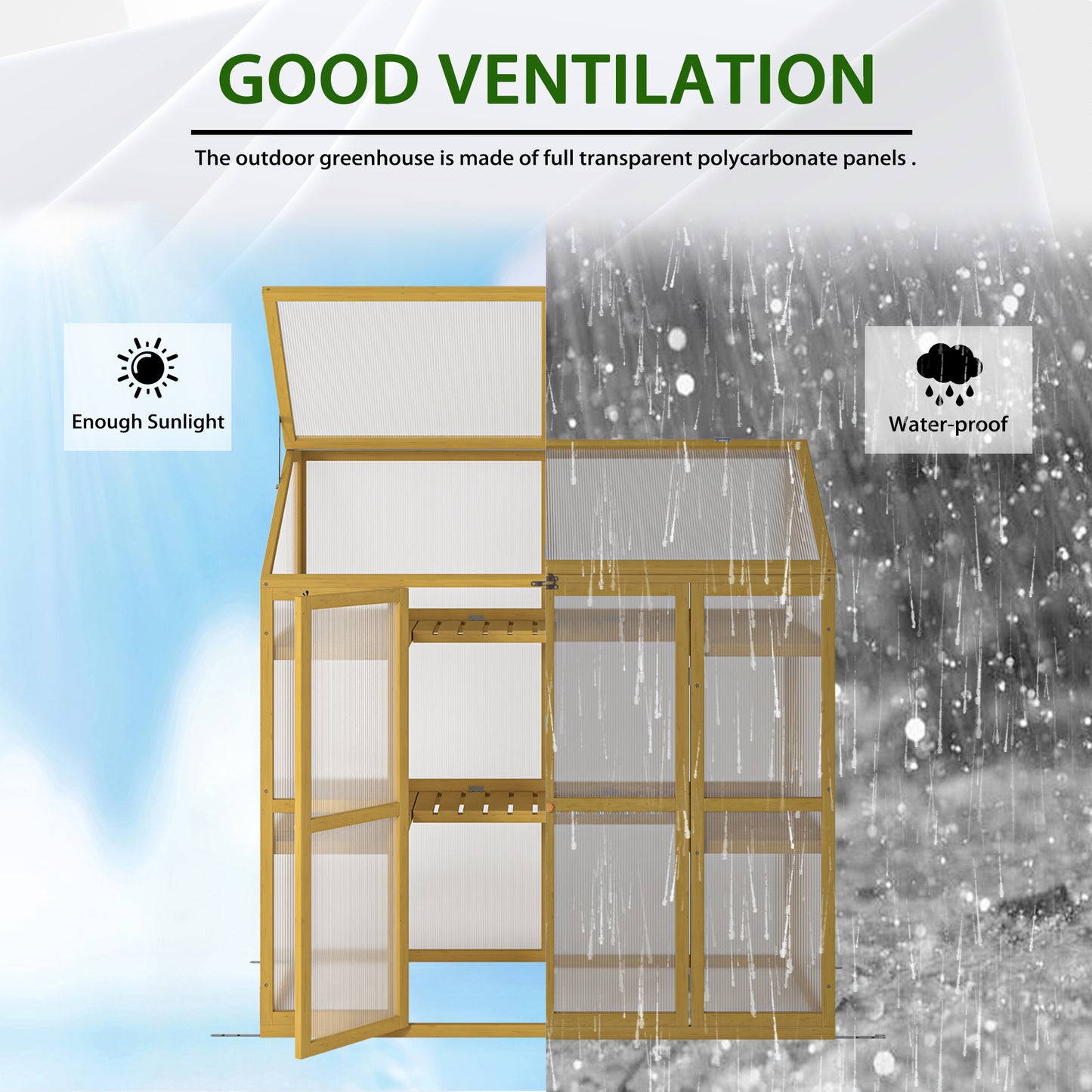 Greenhouse, Wooden Greenhouse Polycarbonate Garden Shed for Plants,Wooden Garden Greenhouse,Greenhouse Wooden Cold Frame Greenhouse,Keep Plant Warm Enough