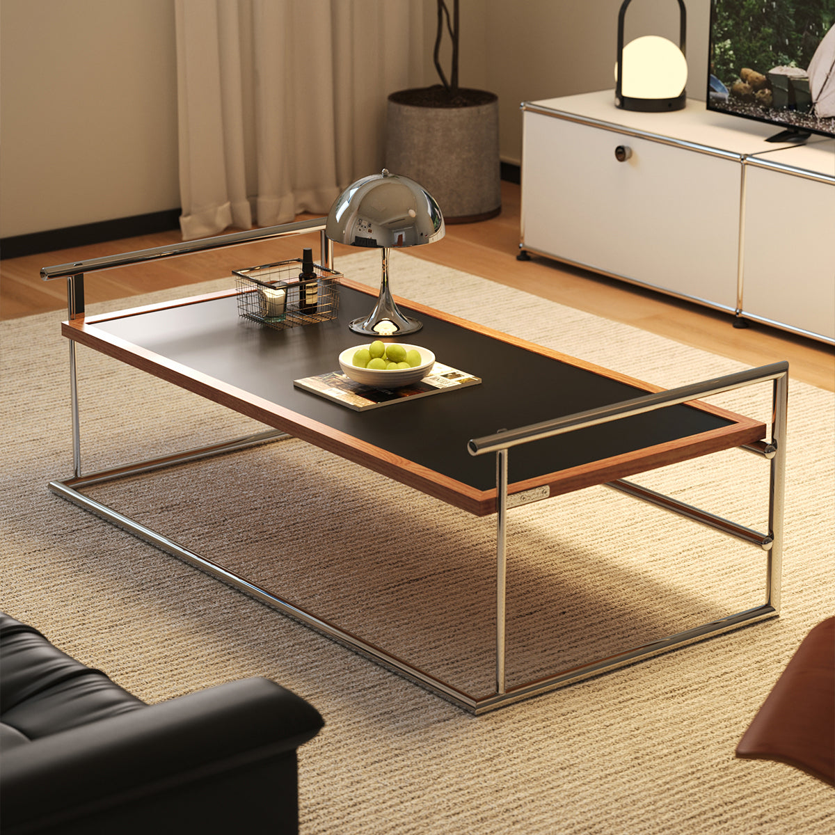 Rio coffee table Bauhaus living room small apartment tea table designer retro solid wood stainless steel tea table coffee table