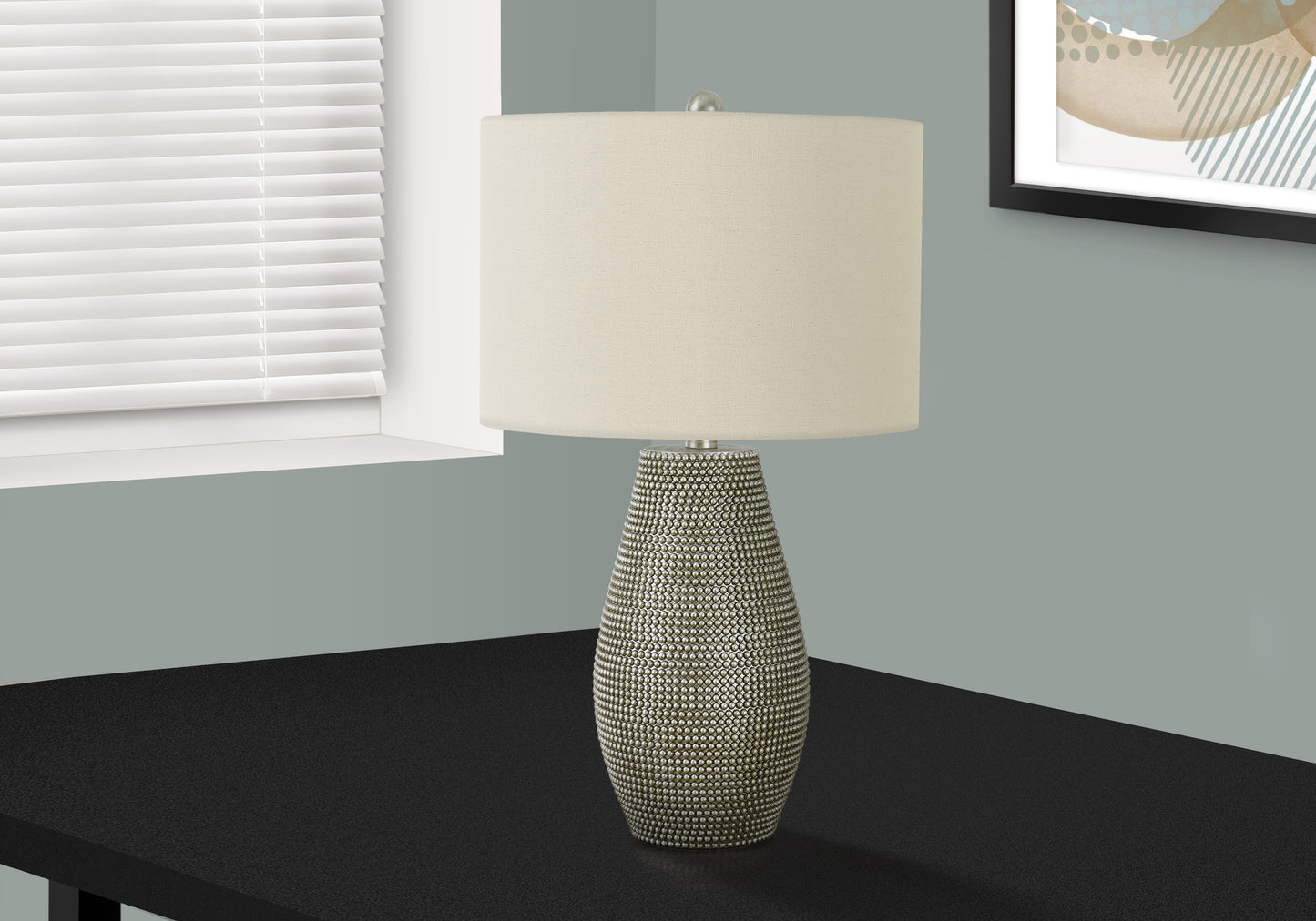 Lighting, 24"h, Table Lamp, Grey Resin, Ivory / Cream Shade, Contemporary