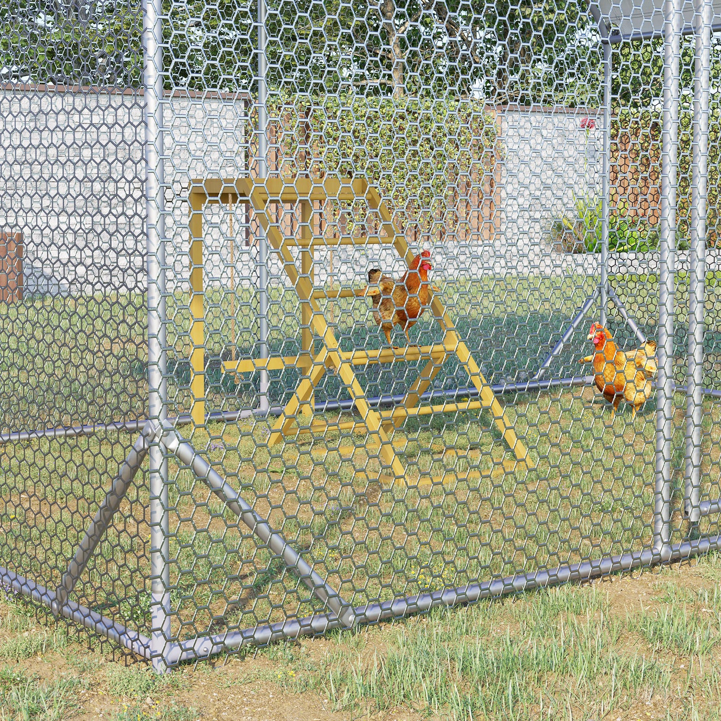 PawHut Chicken Activity Play for Healthy & Happy Animals, Swing Set with Chicken Perches & Hen Ladder, Chicken Coop Toy, Yellow