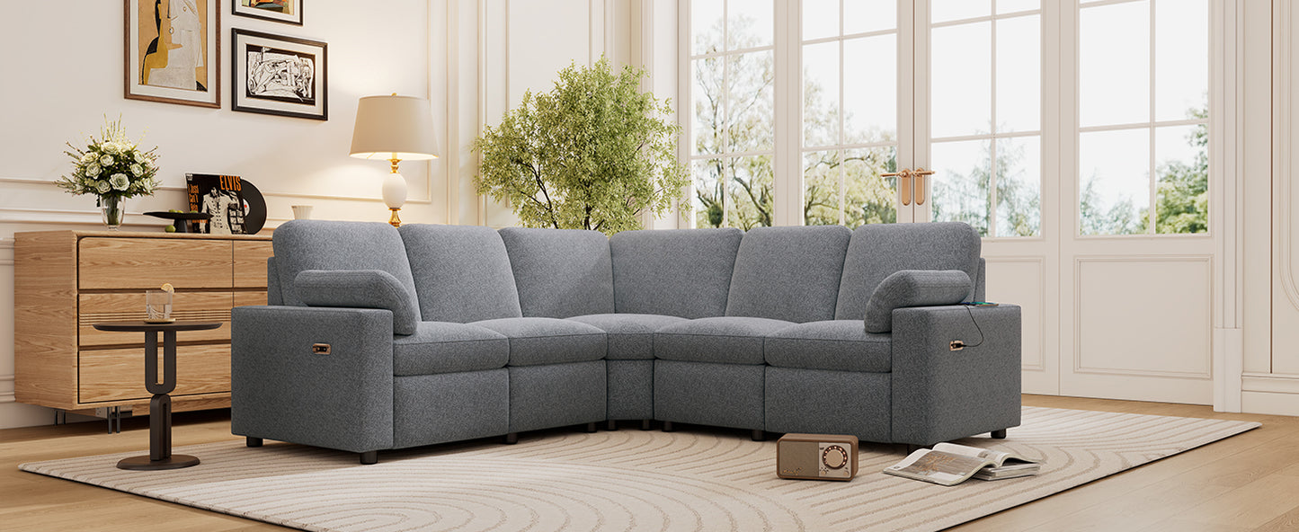 89" Power Recliner Sectional Sofa Home Theater Reclining Sofa with Two USB Ports, Two Storage Drawers for Living Room, Gray