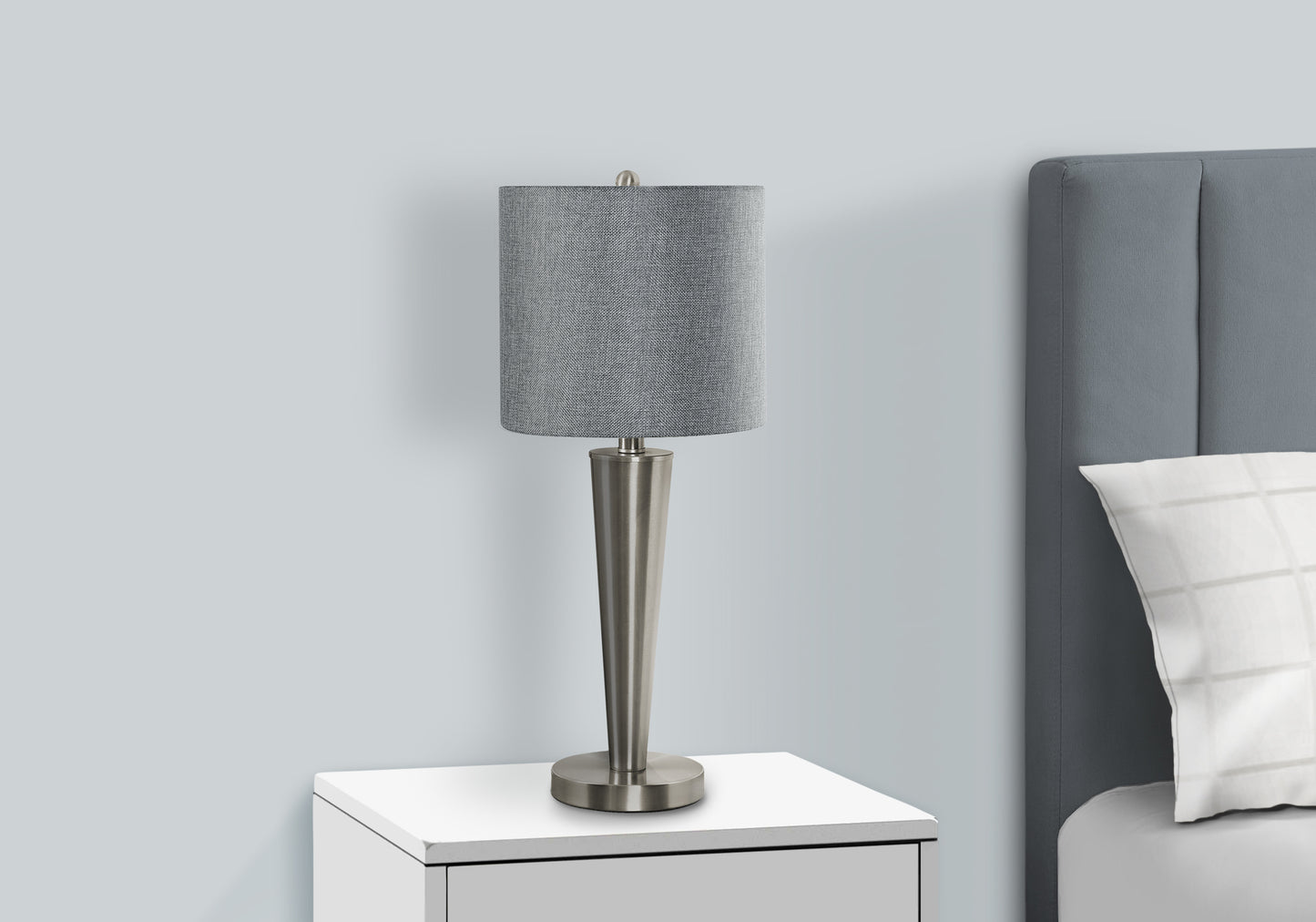 Lighting, Set Of 2, 24"h, Table Lamp, Usb Port Included, Nickel Metal, Grey Shade, Contemporary