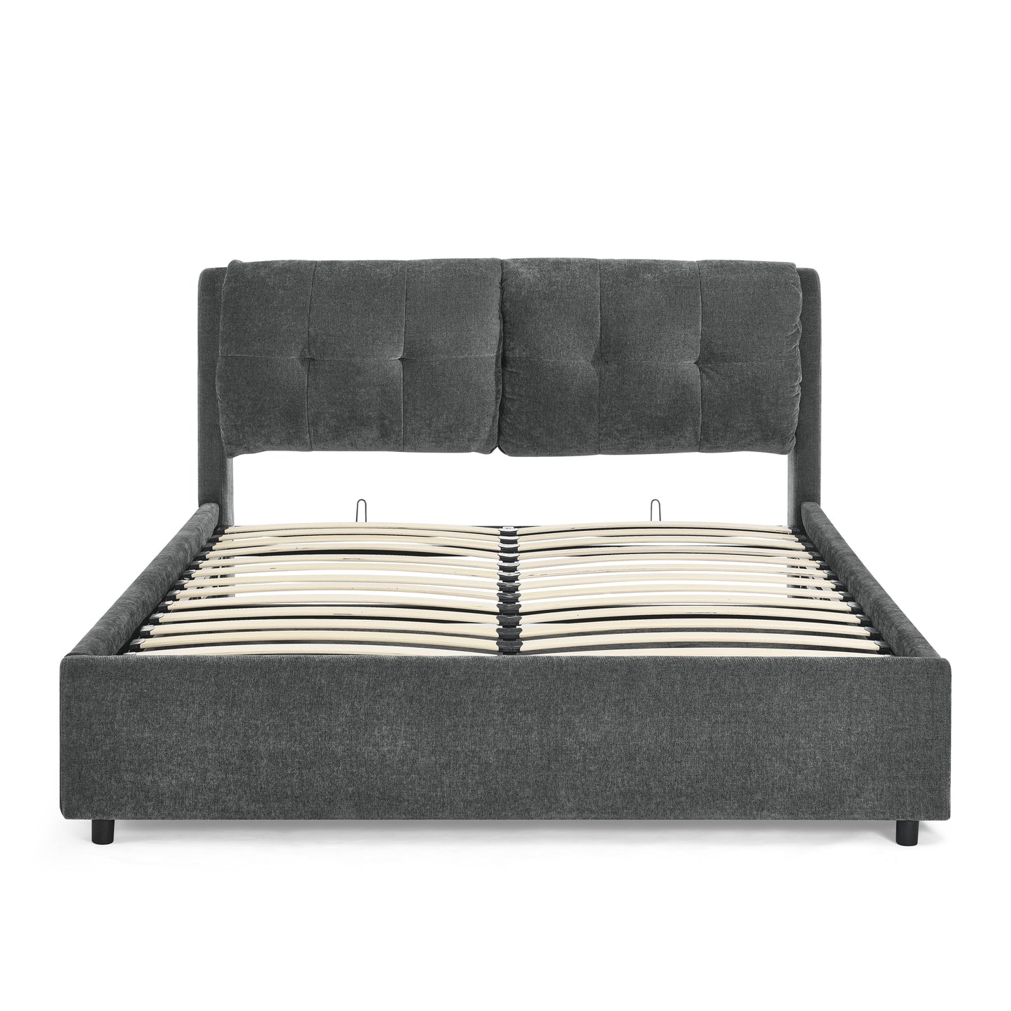 Queen Size Storage Upholstered Hydraulic Platform Bed with Integrated Headboard, Chenille Fabric, Gray