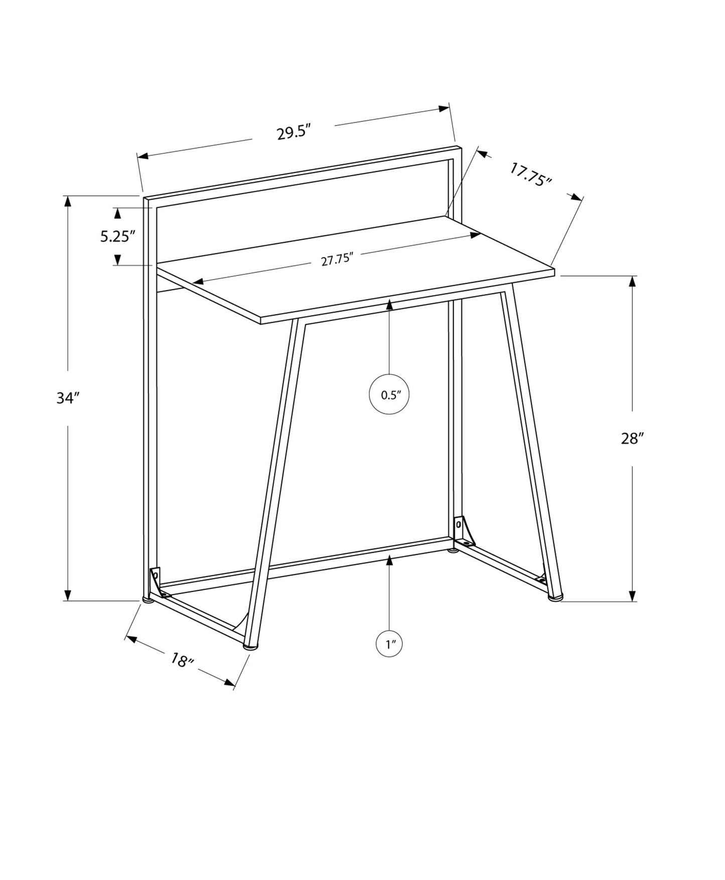 Computer Desk, Home Office, Laptop, 30"l, Work, Black Laminate, Black Metal, Contemporary, Modern