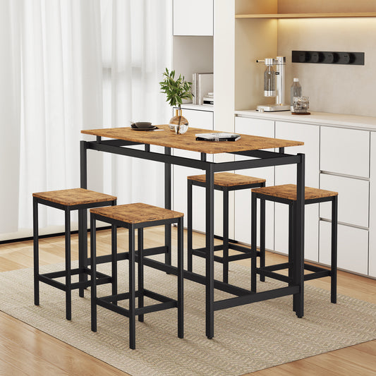 TREXM 5-Piece Compact Bar Table Set with Table and Stools - Modern Industrial Design, Space-Saving Furniture for Dining Room and Breakfast Nook (Brown)