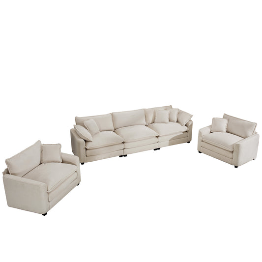 Luxurious and Sophisticated 3-Piece Sofa Set with Soft Cushions in Light Beige Corduroy Fabric