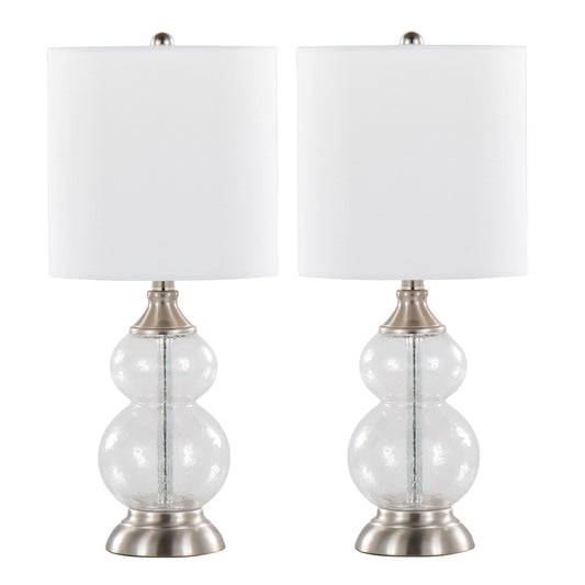 Belle 20" Contemporary Glass Accent Lamp in Clear Wrinkle Glass, Brushed Nickel and White Linen Shade from Grandview Gallery by LumiSource - Set of 2