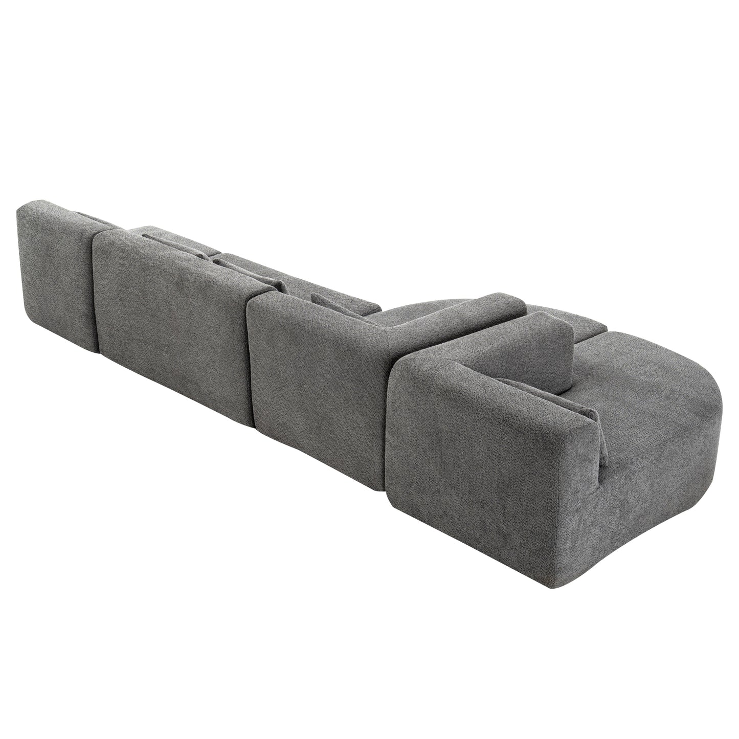 143.7" Upholstered Sofa Free-combined Sofa Couch with Two Chaise Lounge and Five Back Pillows for Living Room, Light Gray