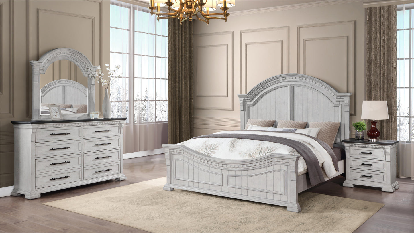 Transitional Style 4 Pc King Bedroom Set Made with Wood in Antique White