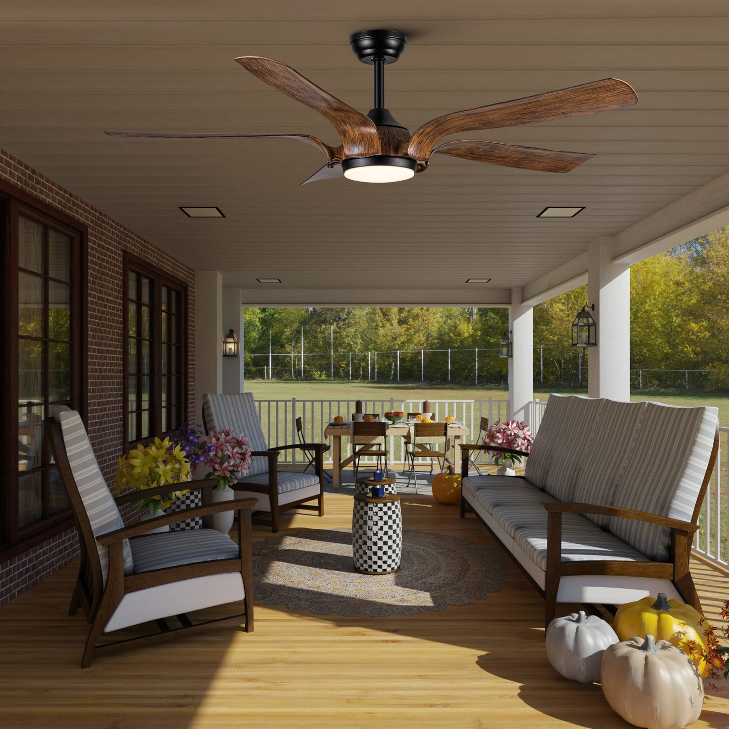 Smart 56" Integrated LED Ceiling Fan with  Antique Brown Blades in Matte Black Fan Body Finish