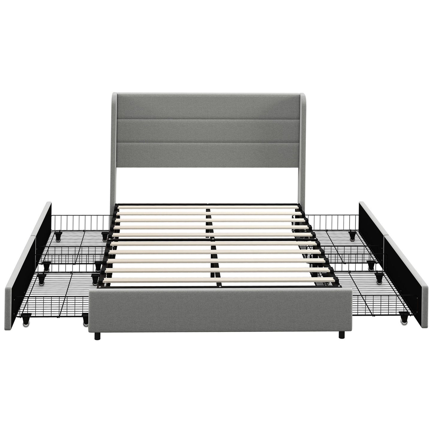 HOMCOM Full Size Bed Frame with Headboard, Upholstered Platform Bed Frame with Storage Drawers, Wood Slats, Noise-Free, and Easy Assembly, No Box Spring Needed, Light Gray