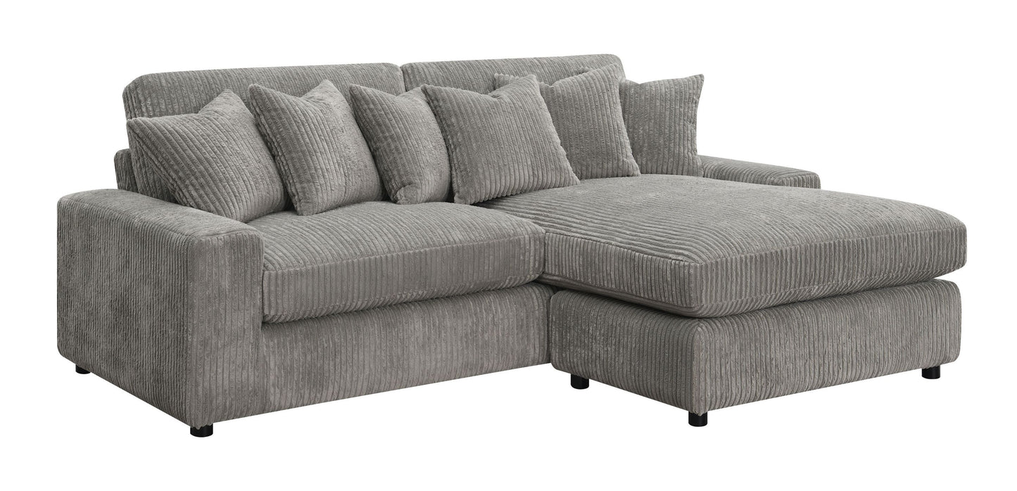 Tavia Gray Corduroy Reversible Sectional Sofa W/6 Pillows