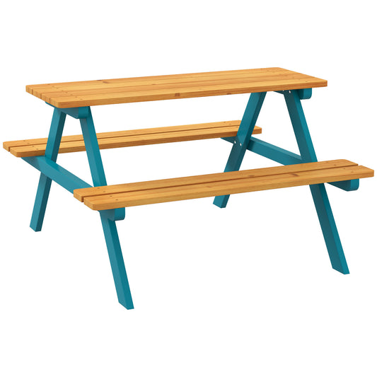 Outsunny Kids Picnic Table Set with Wooden Table, Outdoor Bench Set with Seating for 4 Kids Ages 3-8 Years Old for Patio Garden, Easy Installation, Outdoor Indoor Use, Natural Wood