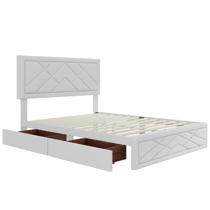 Queen Bed Frame with Headboard & Storage, Upholstered Queen Bed Frame with Storage (BEIGE) - White Label