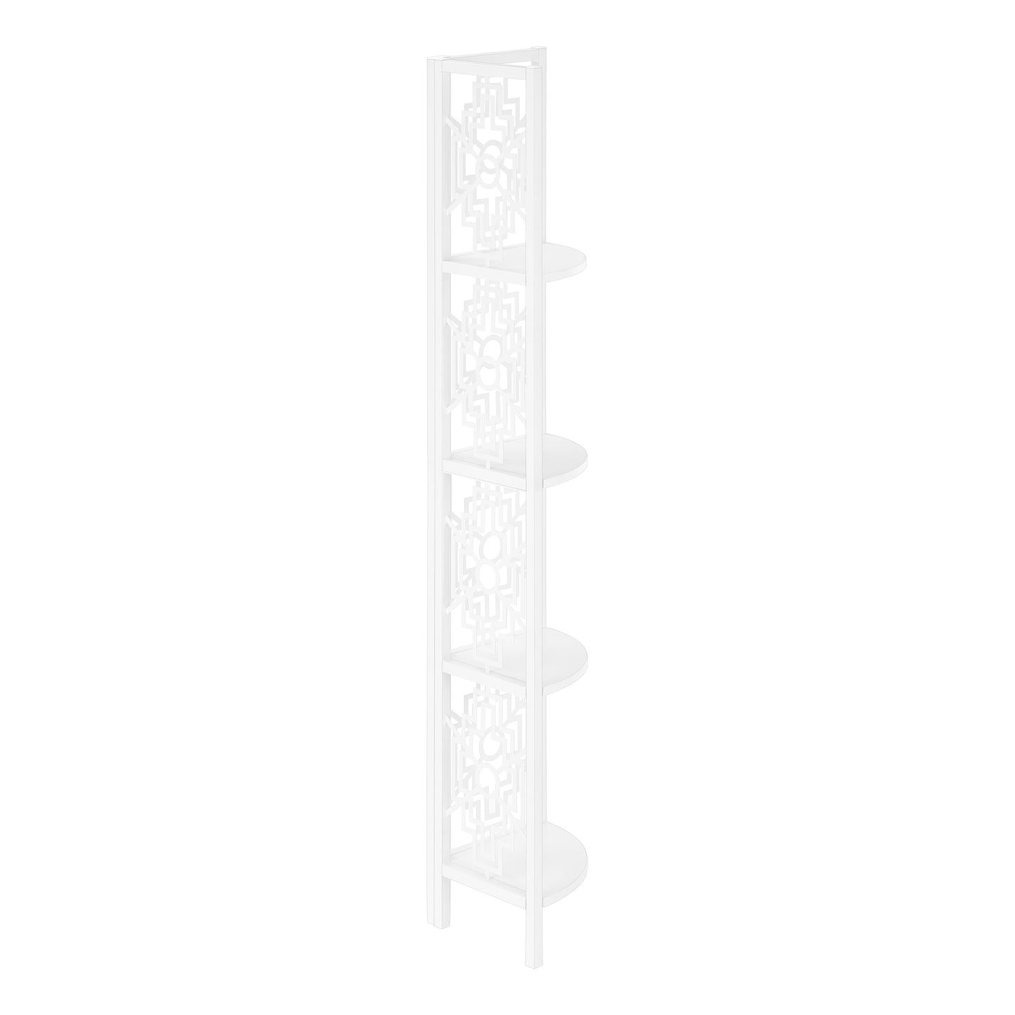Bookshelf, Bookcase, Etagere, Corner, 4 Tier, 62"h, Office, Bedroom, White Laminate, White Metal, Transitional