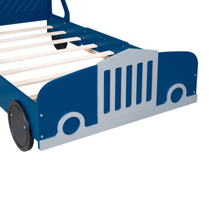 Twin Size Car-Shaped Platform Bed with Wheels,Blue