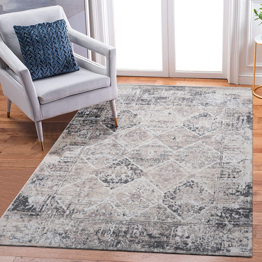 5X7 Cream/Anthracite /Traditional Non-Shedding Living Room Bedroom Dining Home Office Stylish and Stain Resistant Area Rug