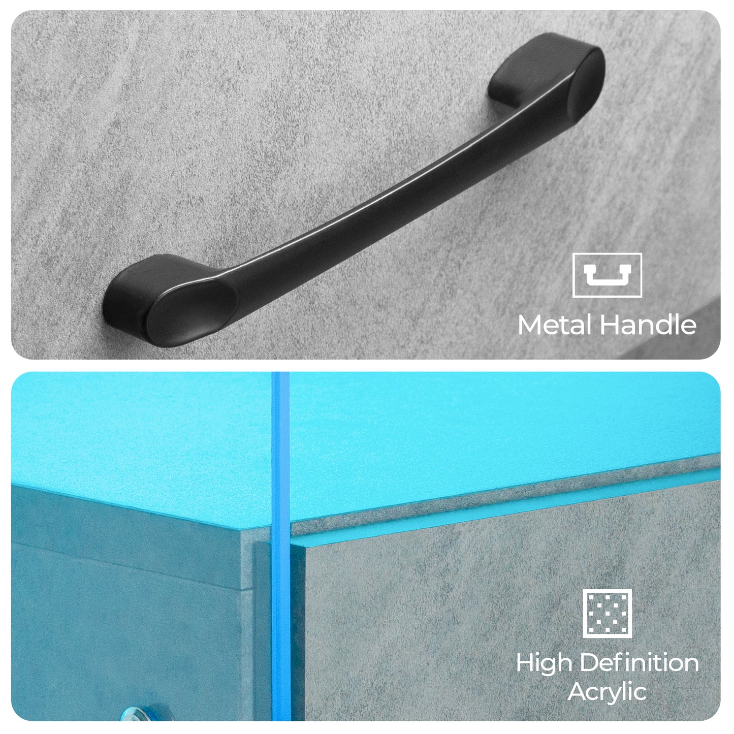 Nightstand with LED Lights, Adjustable Light Colors, Bedside Table, Side Table with 2 Drawers,Grey