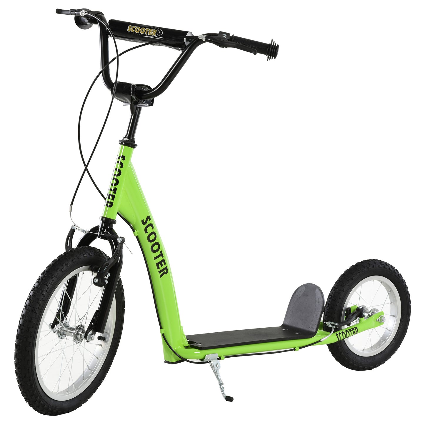 Aosom Youth Scooter Kick Scooter for Kids 5+ with Adjustable Handlebar 16' Front and 12' Rear Dual Brakes Inflatable Wheels, Green