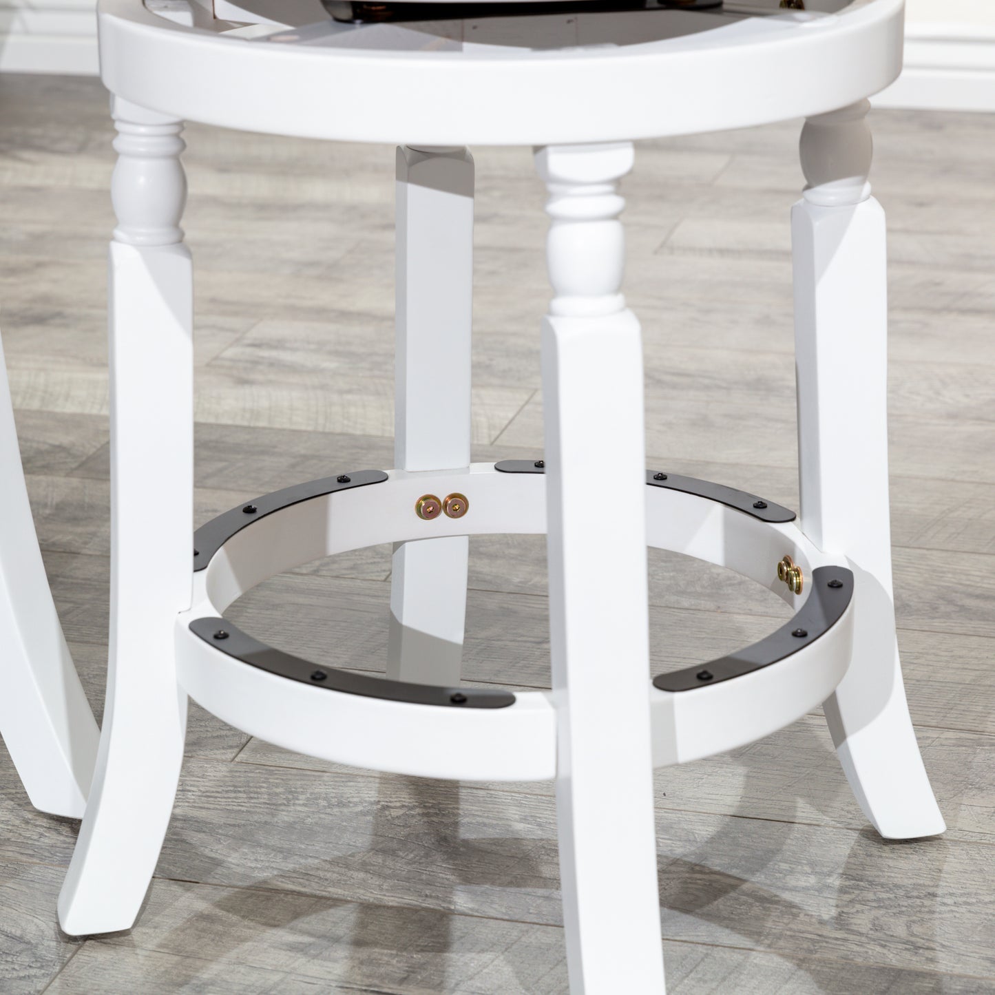 24" Counter Stool, White Finish, Charcoal Fabric Seat