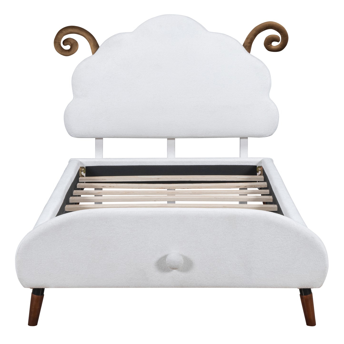 Twin Size Upholstered Platform Bed with Sheep-Shaped Headboard, White