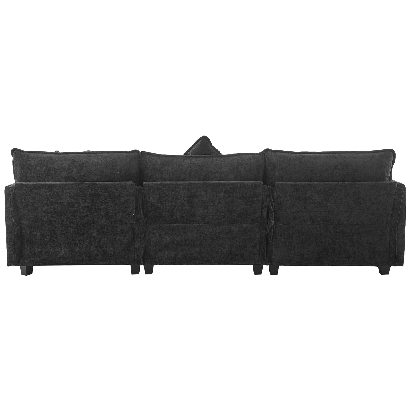 112.2" L-Shape Chenille Upholstered Sofa for Living Room Modern Luxury Sofa Couch with Ottoman and 5 Pillows for Living Room (SG001160AA), Black