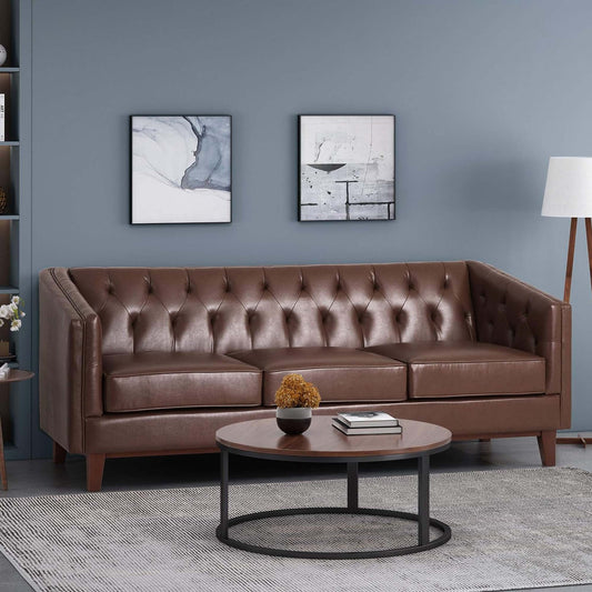 Mirod 81'' PU Sofa,Tufted Back,Solid Wood legs,Living Room and Study