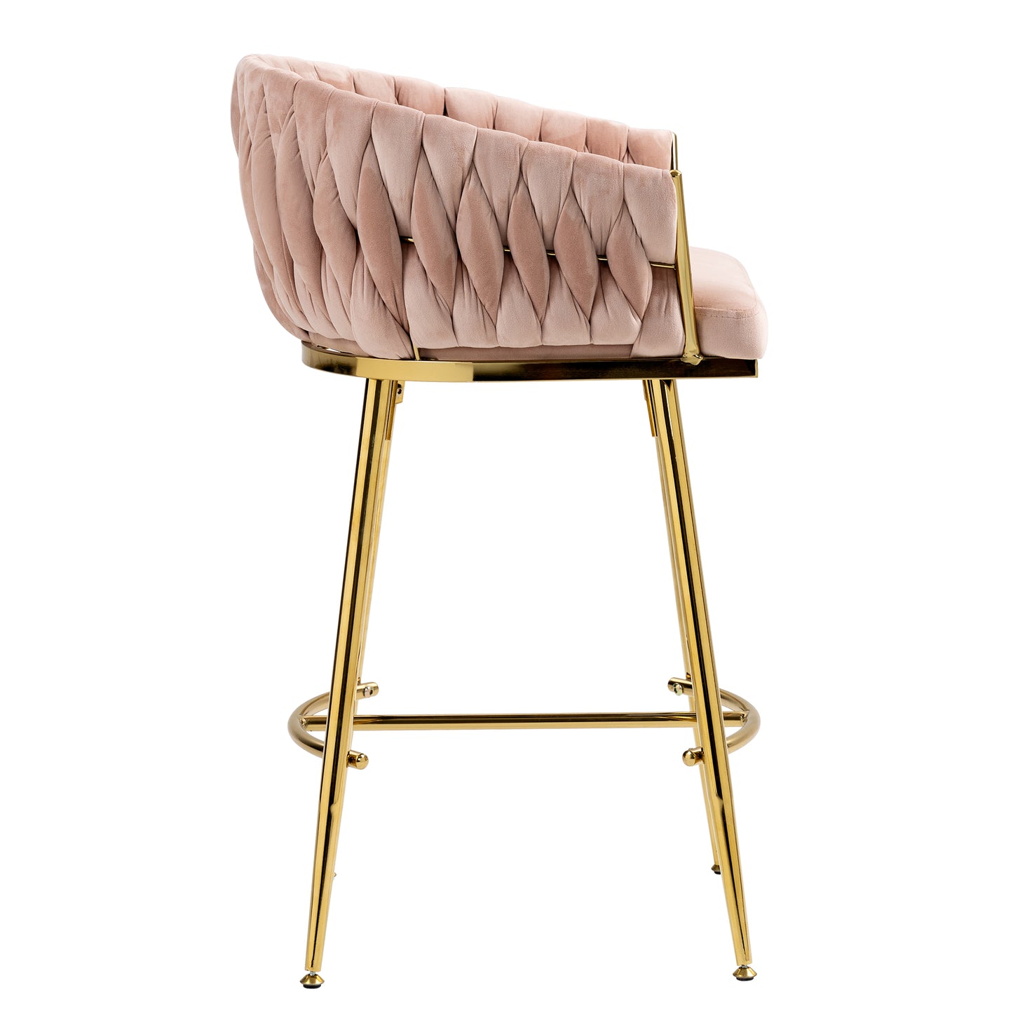 26'' Counter height bar stools Set of 2 kitchen island counter bar stool with hand- wave back,golden chromed base and footrest(PINK)