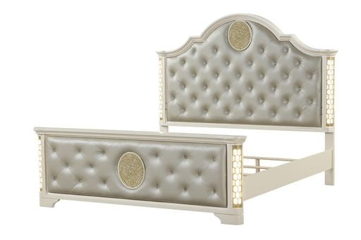 King 5 Pc Unique LED Bedroom Set made with Wood in Beige