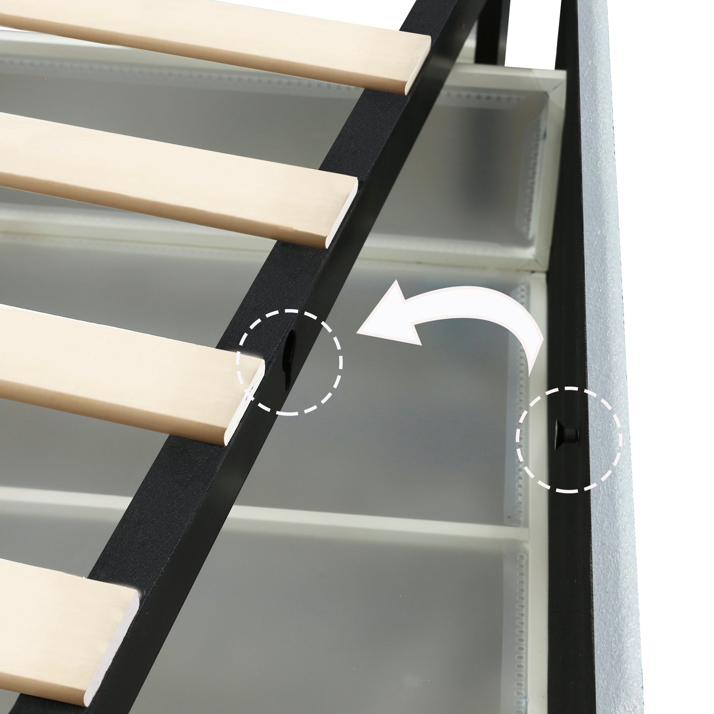 Same as B083P156197 Anda Patented 2-Drawers Storage Bed Queen Size Ivory Boucle Upholstered Platform Bed, Tufted Headboard, Wooden Slat Mattress Support, No Box Spring Needed