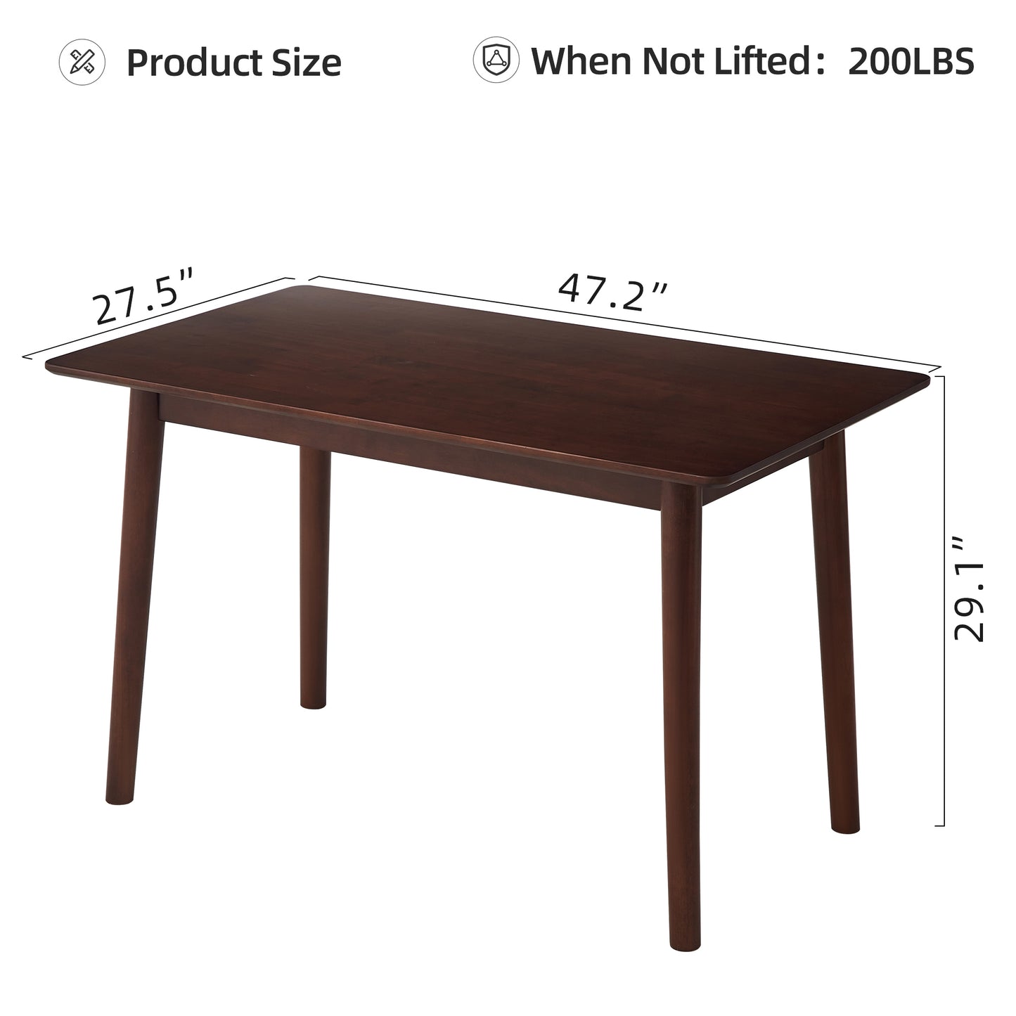 47-inch dining table Walnut color solid wood kitchen table Dining table suitable for small space kitchenette table modern home furniture