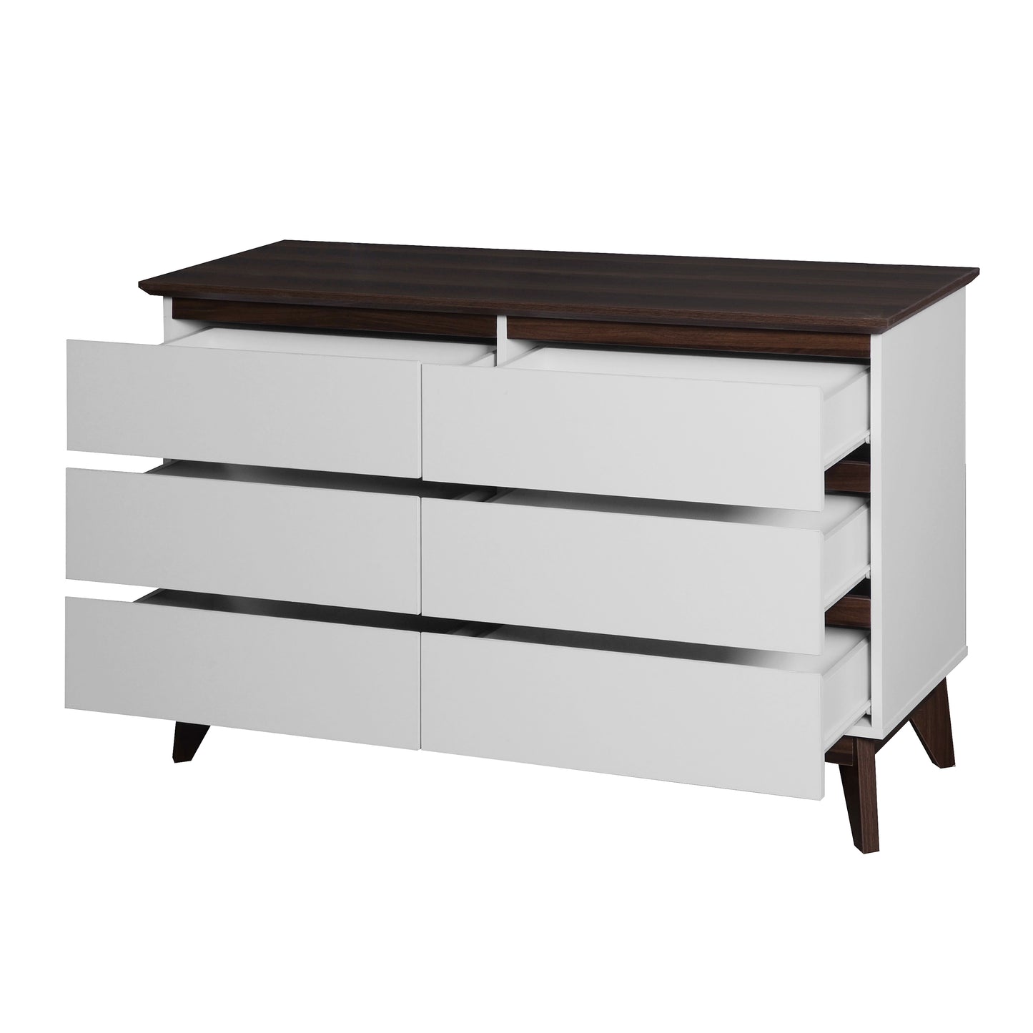 Wide size Drawer Storage Cabinet, 6-drawer Chest of Drawers for Bedroom Living Room, White & Walnut color, 47.2'' W x 15.74'' D x 30 .7''H