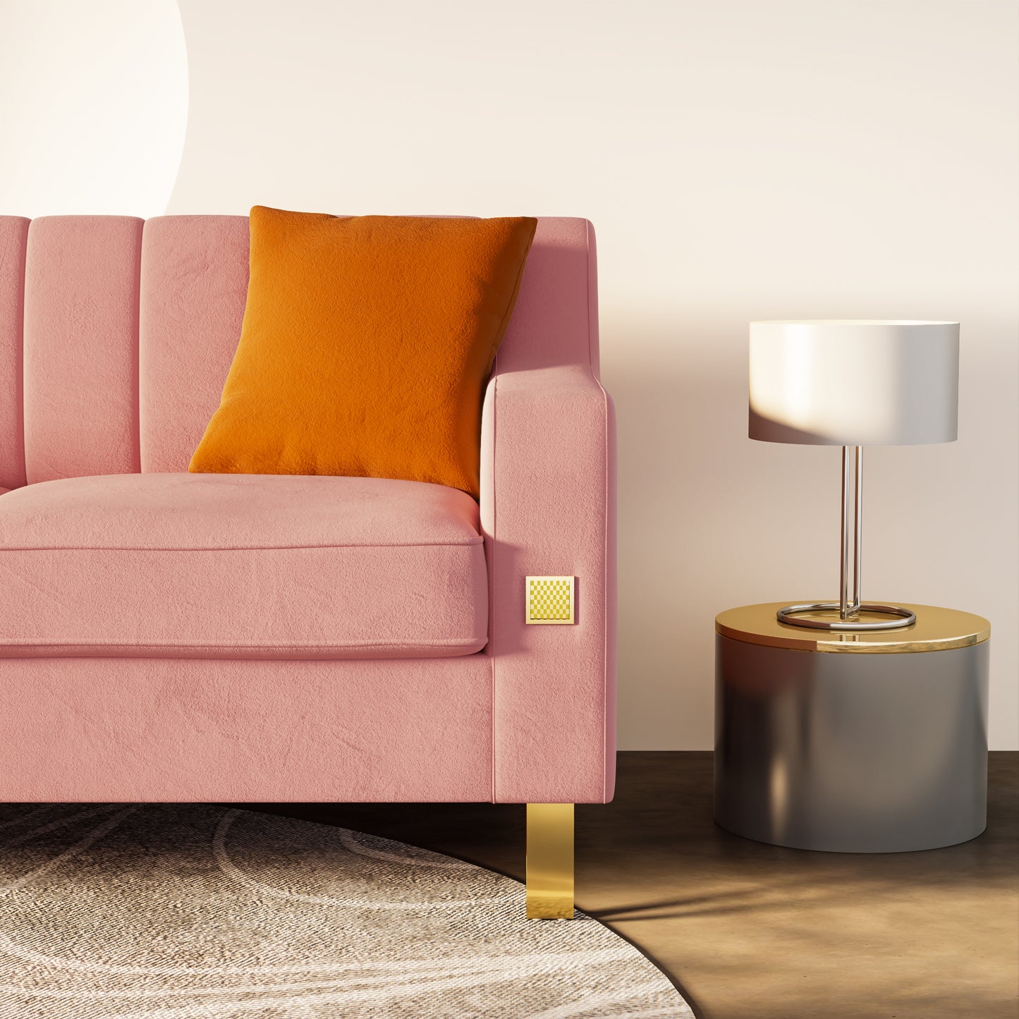 FX-P85-3S-PK (3 SEATS SOFA) Luxury pink Velvet Sofa with Gold Accents - Modern 3-Seat Couch with Plush Cushions, Perfect for Living Room and Office Decor(TEMU Suitable)