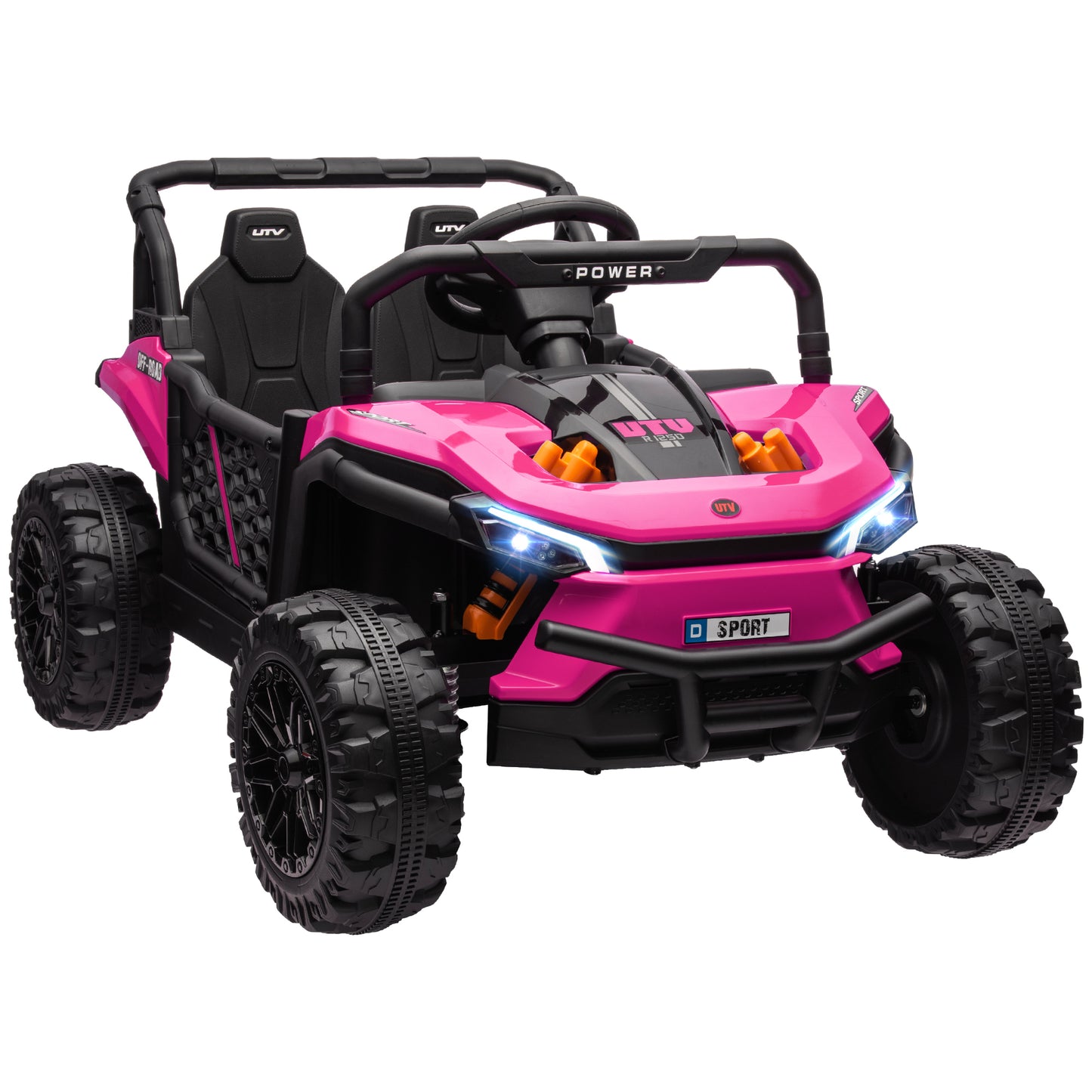 Qaba 12V Kids UTV, Battery Powered Ride on Truck, 3.7 MPH Off-Road Electric Car with Remote Control, 4-Wheel Suspension, LED Headlights, 3 Speeds, Horn & Music, for Boys and Girls, Pink