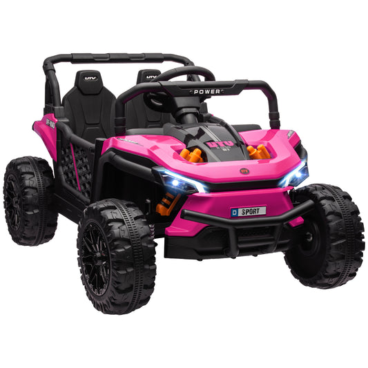 Qaba 12V Kids UTV, Battery Powered Ride on Truck, 3.7 MPH Off-Road Electric Car with Remote Control, 4-Wheel Suspension, LED Headlights, 3 Speeds, Horn & Music, for Boys and Girls, Pink