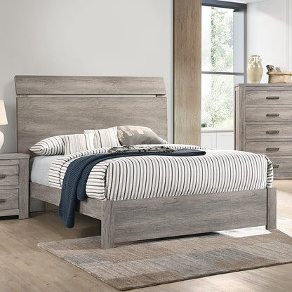 Wooden Bedroom 1pc Queen Size Bed Grey Color Bedframe Paper Laminate Furniture Simple Modern