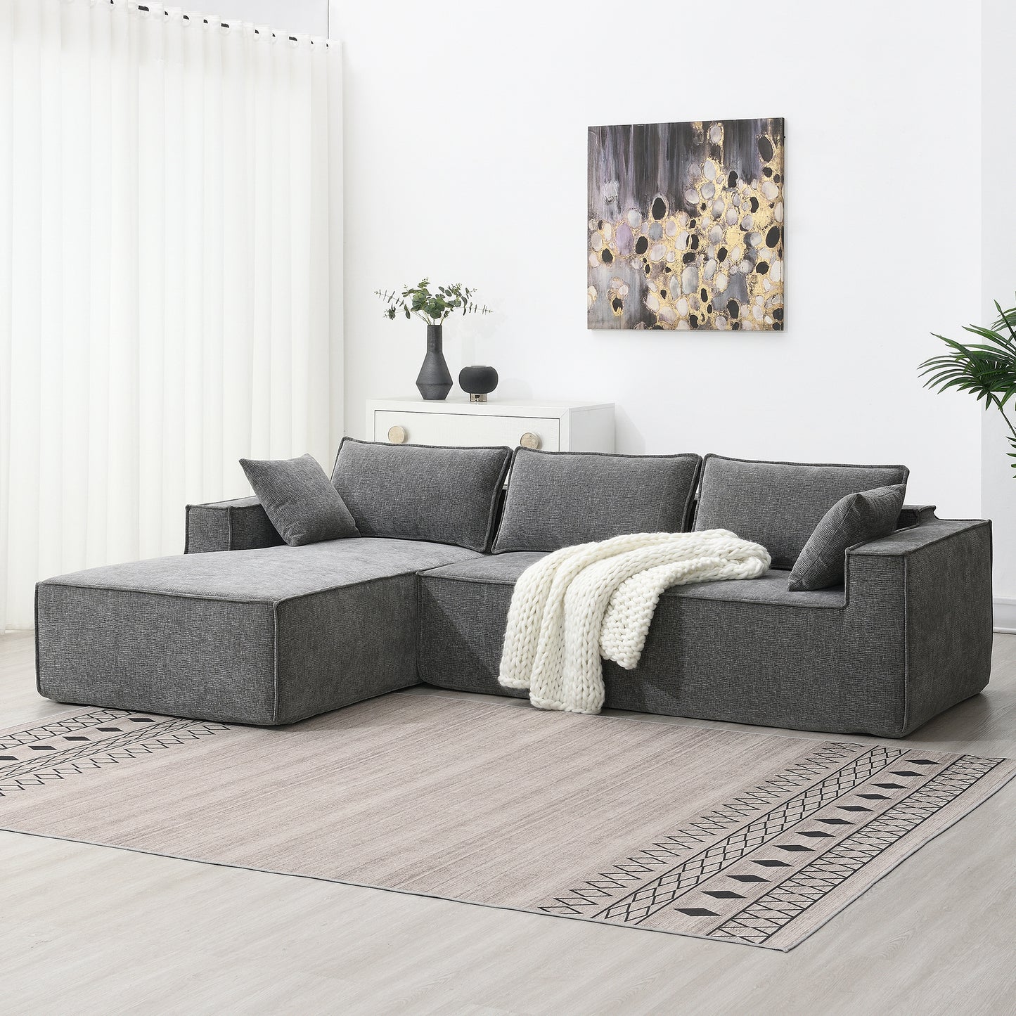 111.5*72" Minimalist Style Modular Sectional Sofa,Wrinkle-resistant Chenille Couch Set,L-Shaped Compressed Sofa for Living Room,2 PIC Free Combination,No Assembly Require,3 Colors