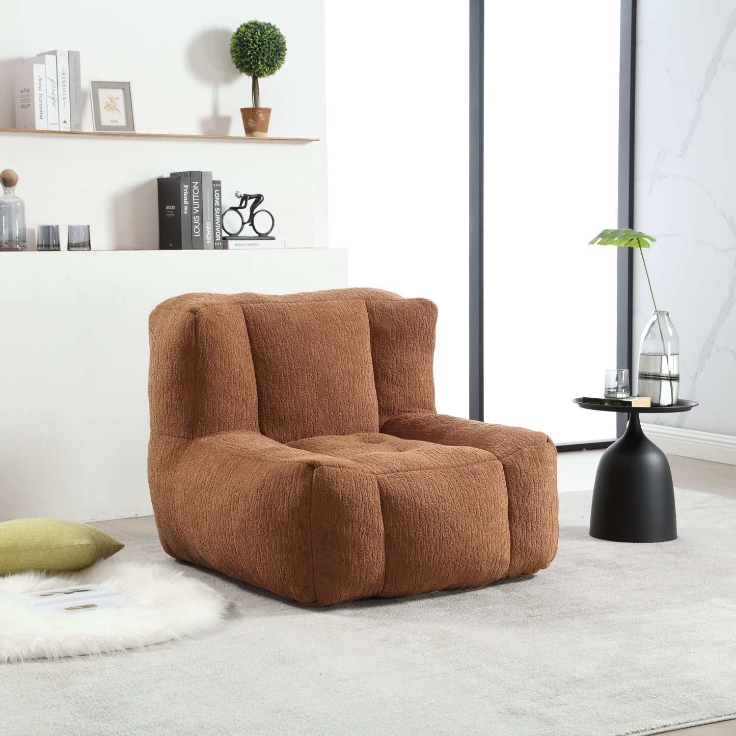 Fluffy bean bag chair, comfortable bean bag for adults and children, super soft lazy sofa chair with memory foam and ottoman, indoor modern focus bean bag chair for living room, bedroom, apartment