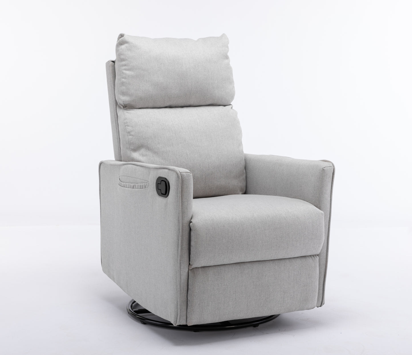 038-Cotton Linen Fabric Swivel Rocking Chair Glider Rocker Recliner Nursery Chair With Adjustable Back And Footrest For Living Room Indoor,Light Gray