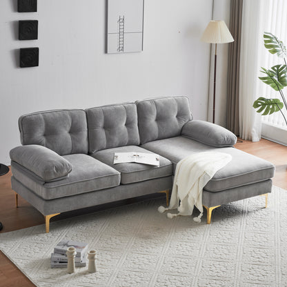 83" Modern Sectional Sofas Couches Velvet L Shaped Couches for Living Room, Bedroom, Light Grey