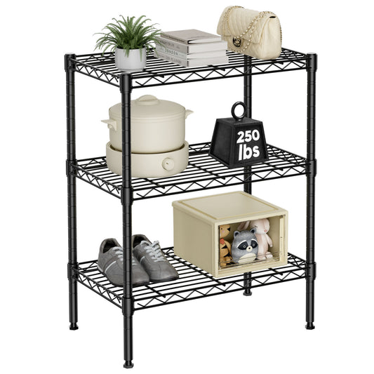 Storage Shelving Unit, Adjustable Metal Wire Racks Heavy Duty Standing Shelf Organizer for Kitchen, Closet, Pantry, Garage, Bathroom, Laundry,3-Tier