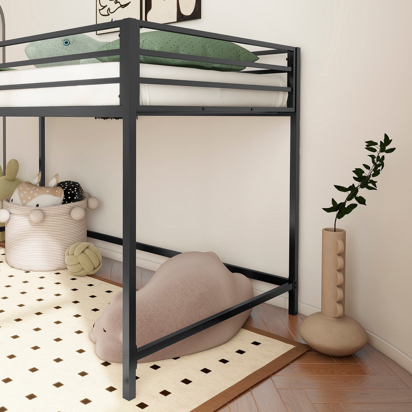 Adam sturdy junior twin loft bunk black for kids with easy climbing ladder, space saving