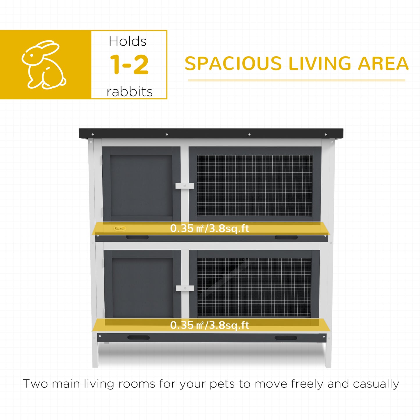 PawHut Wooden Bunny Rabbit Hutch, Small Animal Habitat with Ramp, Removable Tray & Weatherproof Roof, Indoor/Outdoor, Gray