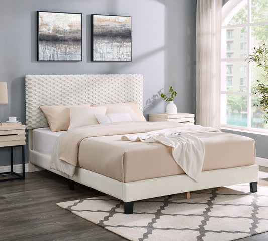Findlay Plush 3D Upholstered Platform Bed in White Dove,Queen