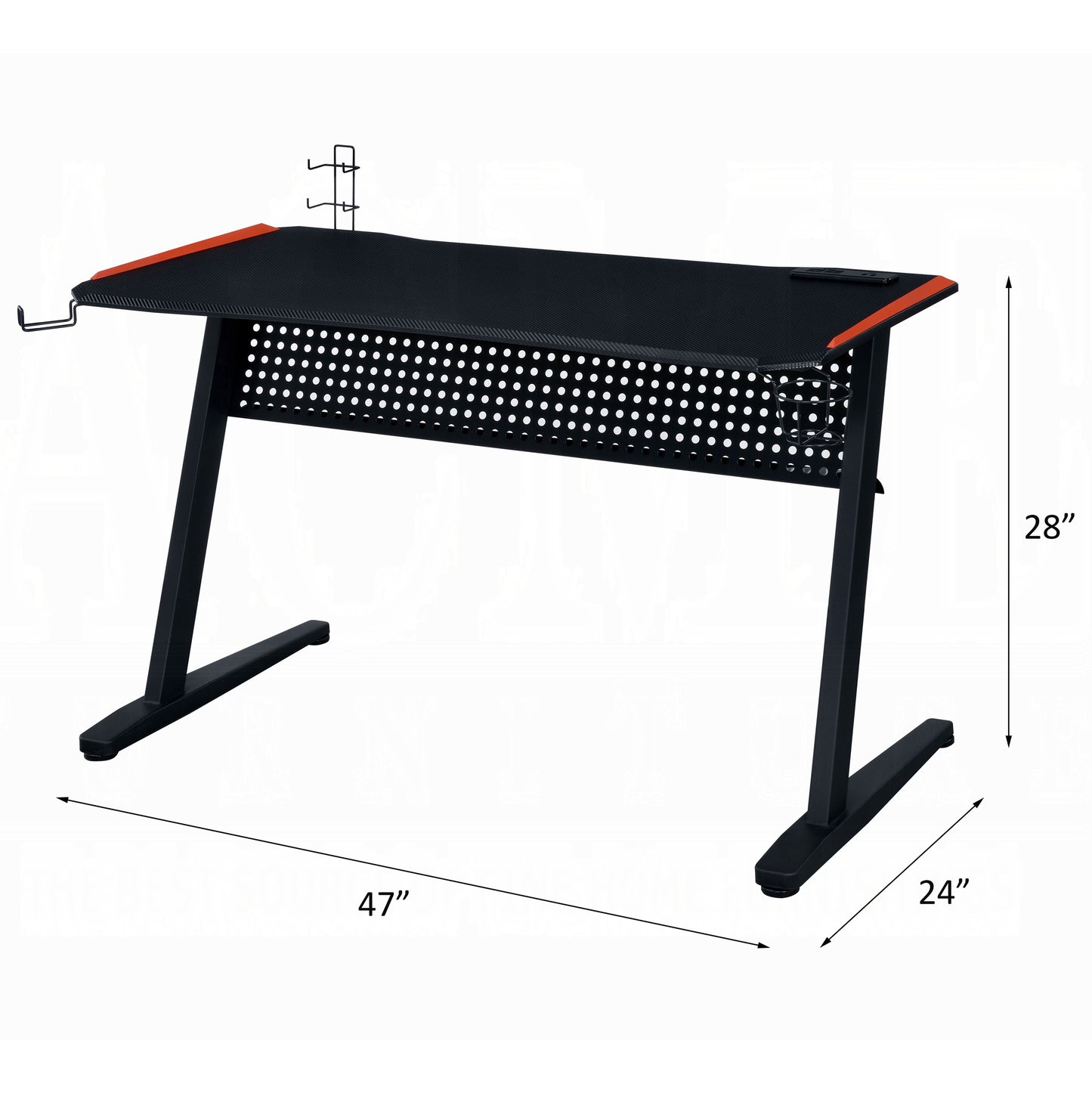 Black and Red Gaming Desk with LED Light and USB Port