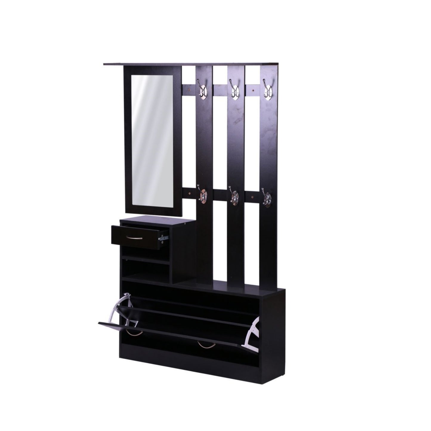 Three In One Combination Model Gate Cabinet with Shoe cabinet+Hang shelf+ Mirror,Black